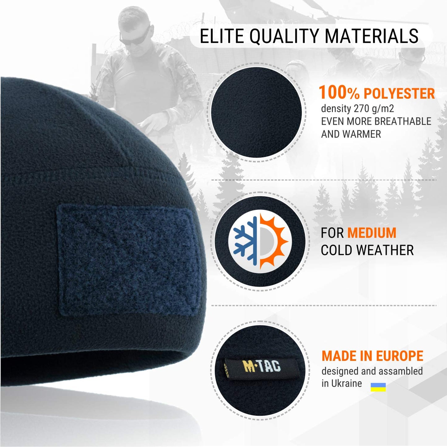 M - Tac Fleece Tactical Watch Cap Beanie With Patch Panel (270 g/m2) - Angler's Pro Tackle & Outdoors