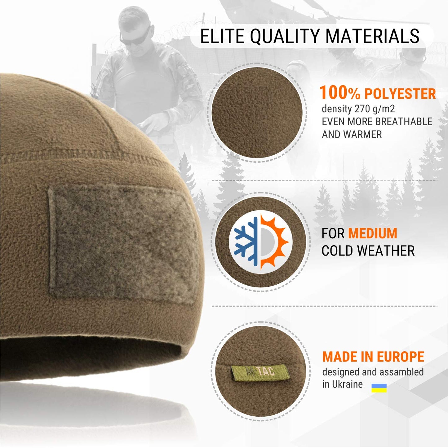 M - Tac Fleece Tactical Watch Cap Beanie With Patch Panel (270 g/m2) - Angler's Pro Tackle & Outdoors