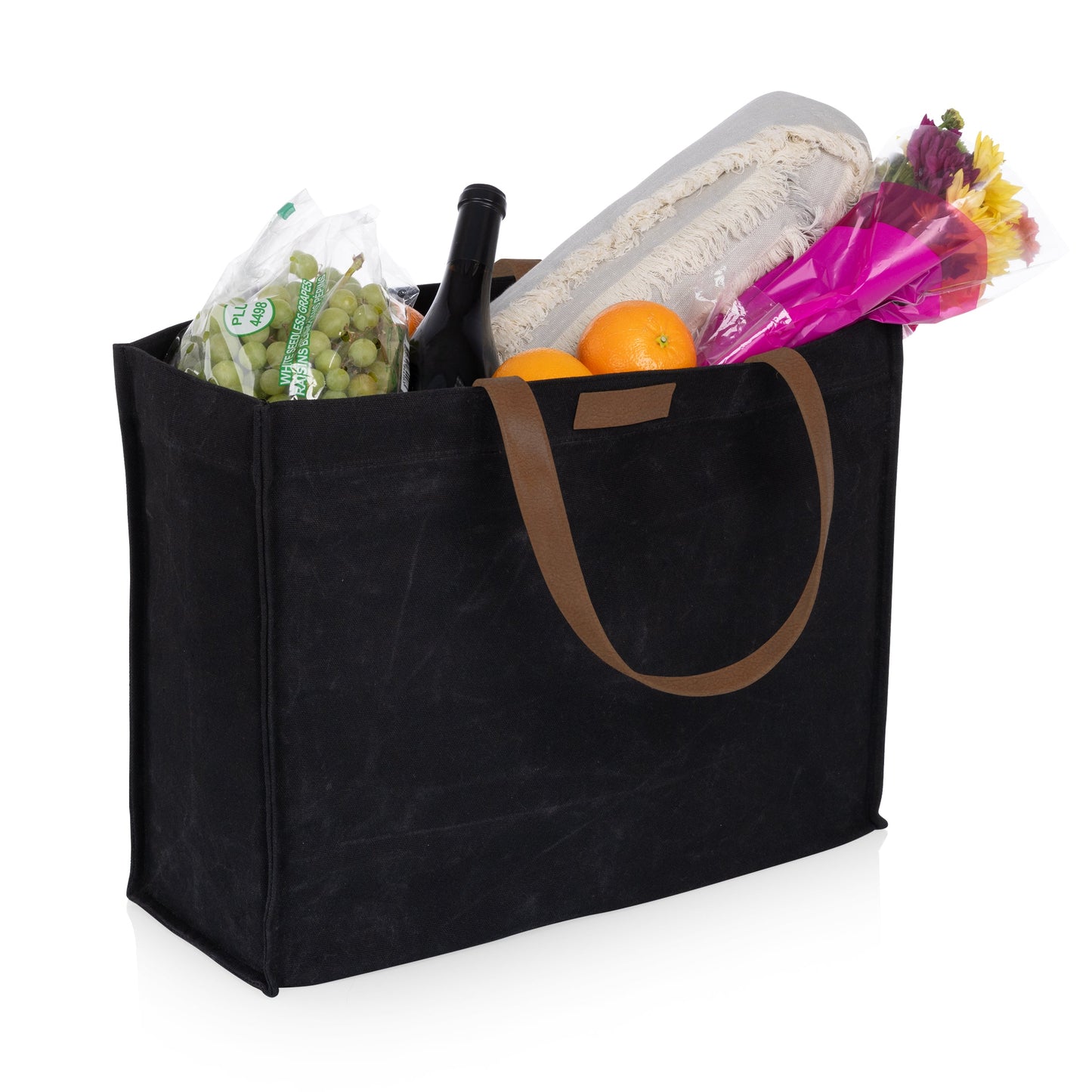 Picnic Time Market Waxed Canvas Tote with Leatherette Handles