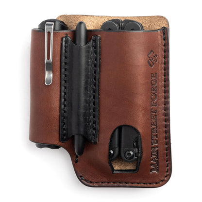 Main Street Forge - Leather EDC Pouch - Belt clip Multitool, Flashlight & Pen Sheath