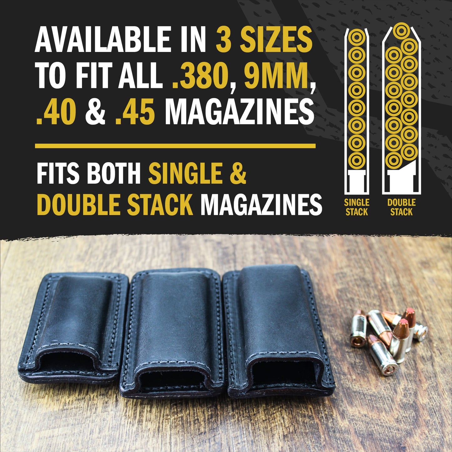 Relentless Tactical Leather Magazine Holder | Made In USA | Lifetime Warranty | Fits virtually any 9mm, .40, .45 or .380 Pistol Mag | Single or Double Stack | IWB or OWB
