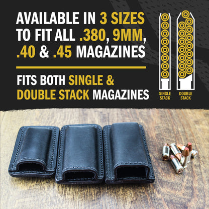 Relentless Tactical Leather Magazine Holder | Made In USA | Lifetime Warranty | Fits virtually any 9mm, .40, .45 or .380 Pistol Mag | Single or Double Stack | IWB or OWB