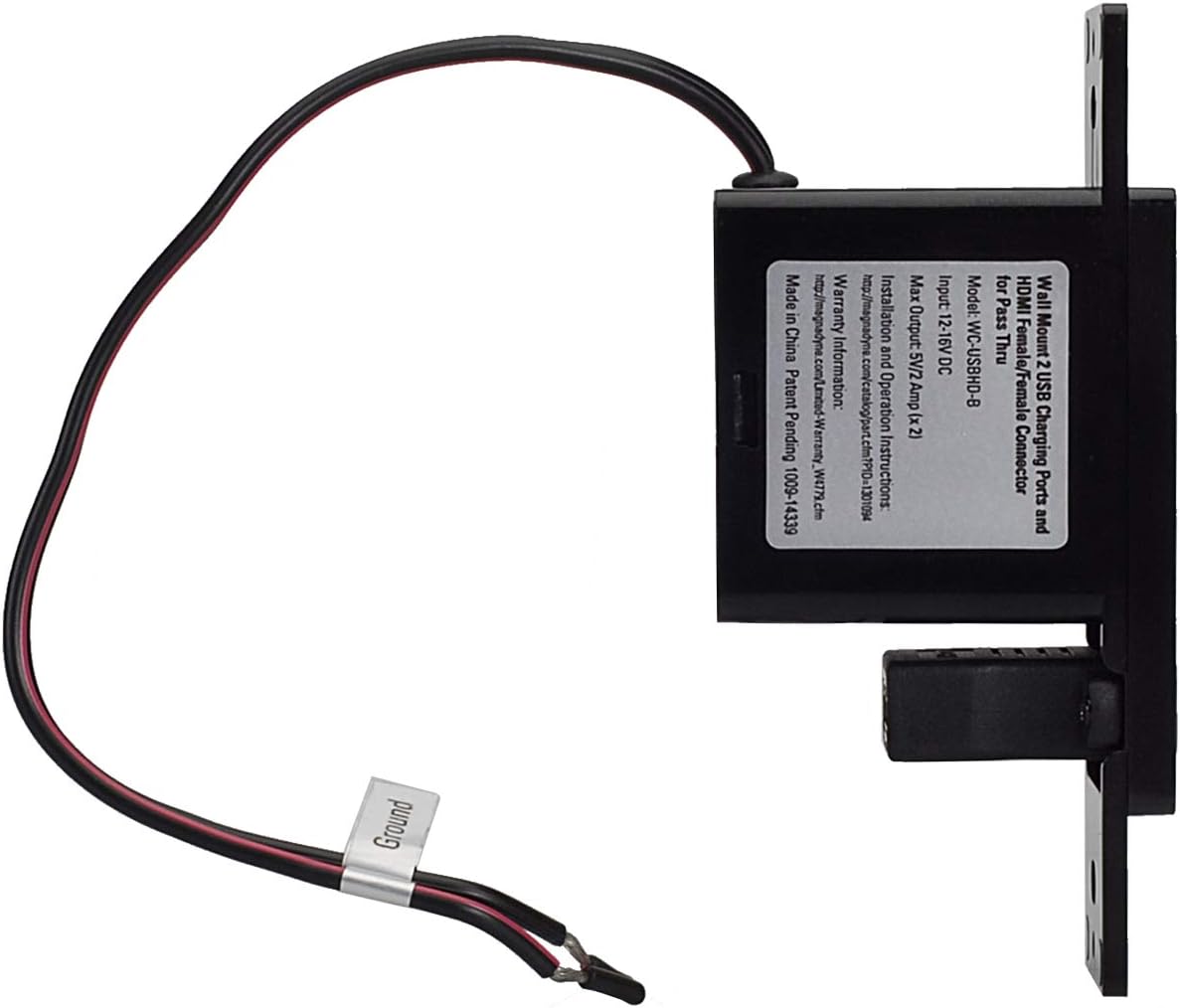 Magnadyne WC-USBHD-B | Wall Mount USB-A Charging Port & HDMI Pass Through