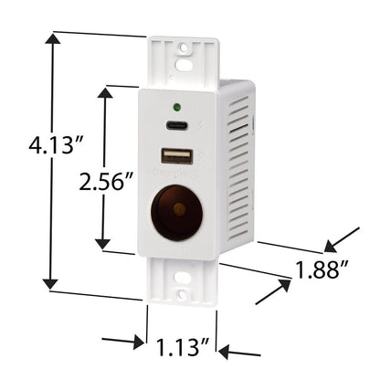 Magnadyne WCP-12VAC | Wall Mount Charger w/ 12V VPA Socket, USB A/C & Wall Plate