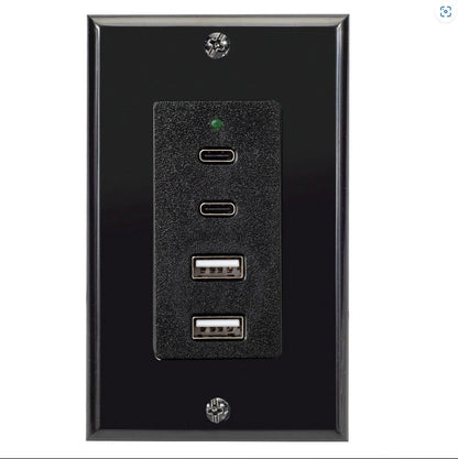 Magnadyne WCP-USBAC-B | Wall Mount Dual USB A & C Charger | 4 Ports & Wall Plate