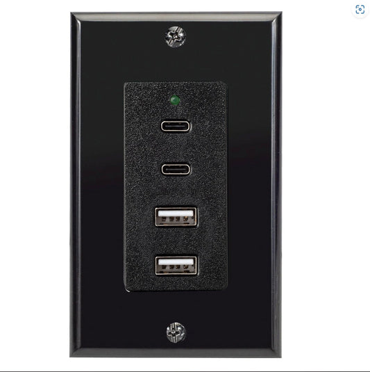 Magnadyne WCP-USBAC-B | Wall Mount Dual USB A & C Charger | 4 Ports & Wall Plate