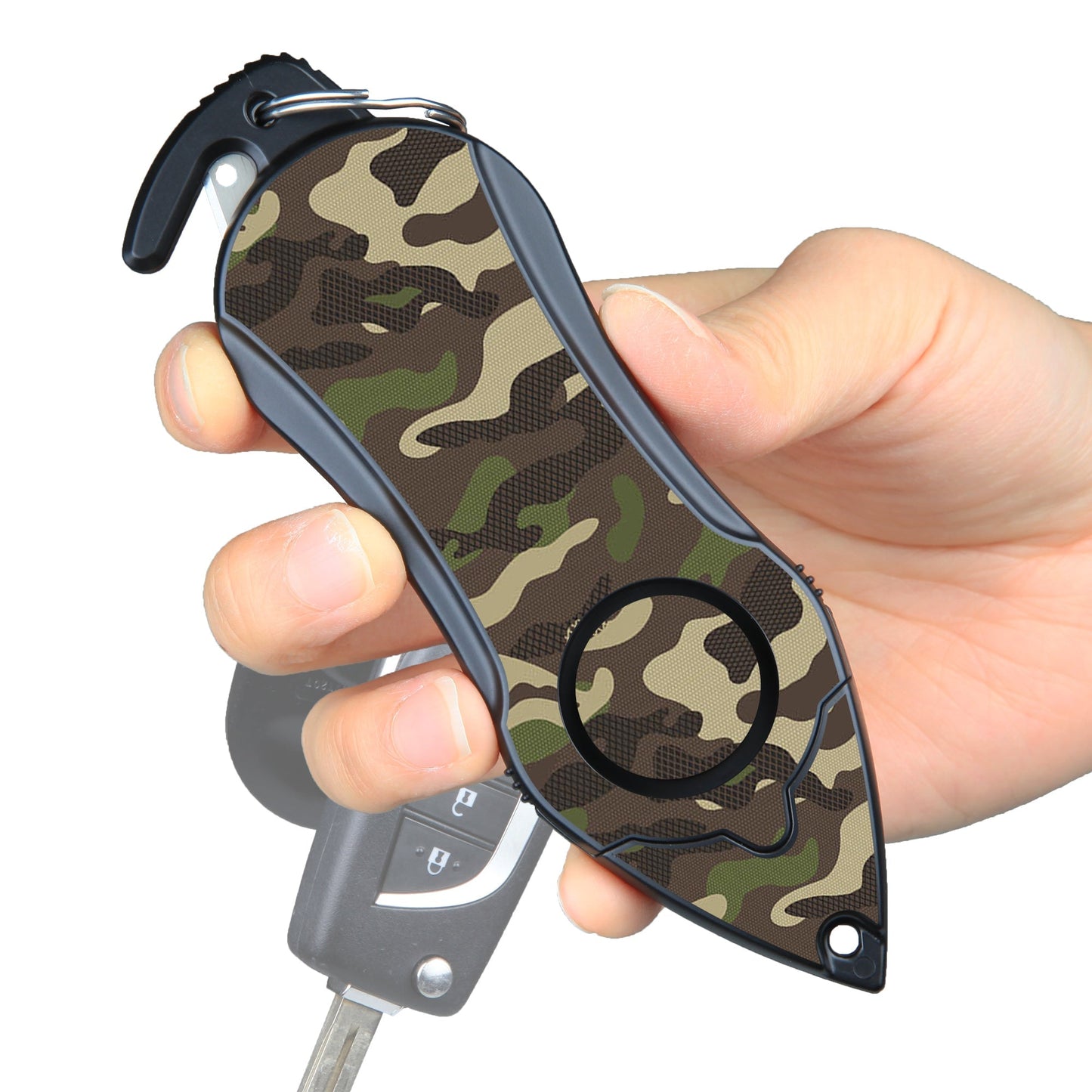Stinger Survival Tools Stinger Personal Safety Alarm Keychain Emergency Tool: Siren Alarm, Seat Belt Cutter, Glass Breaker (Camouflage Green)