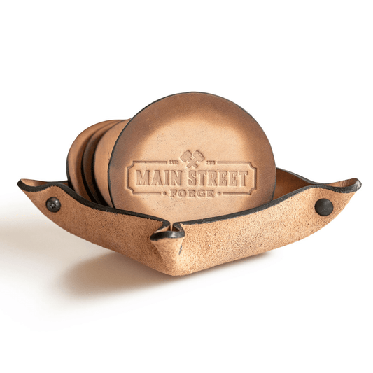 Main Street Forge - Leather Coaster Set with Tray - Angler's Pro Tackle & Outdoors