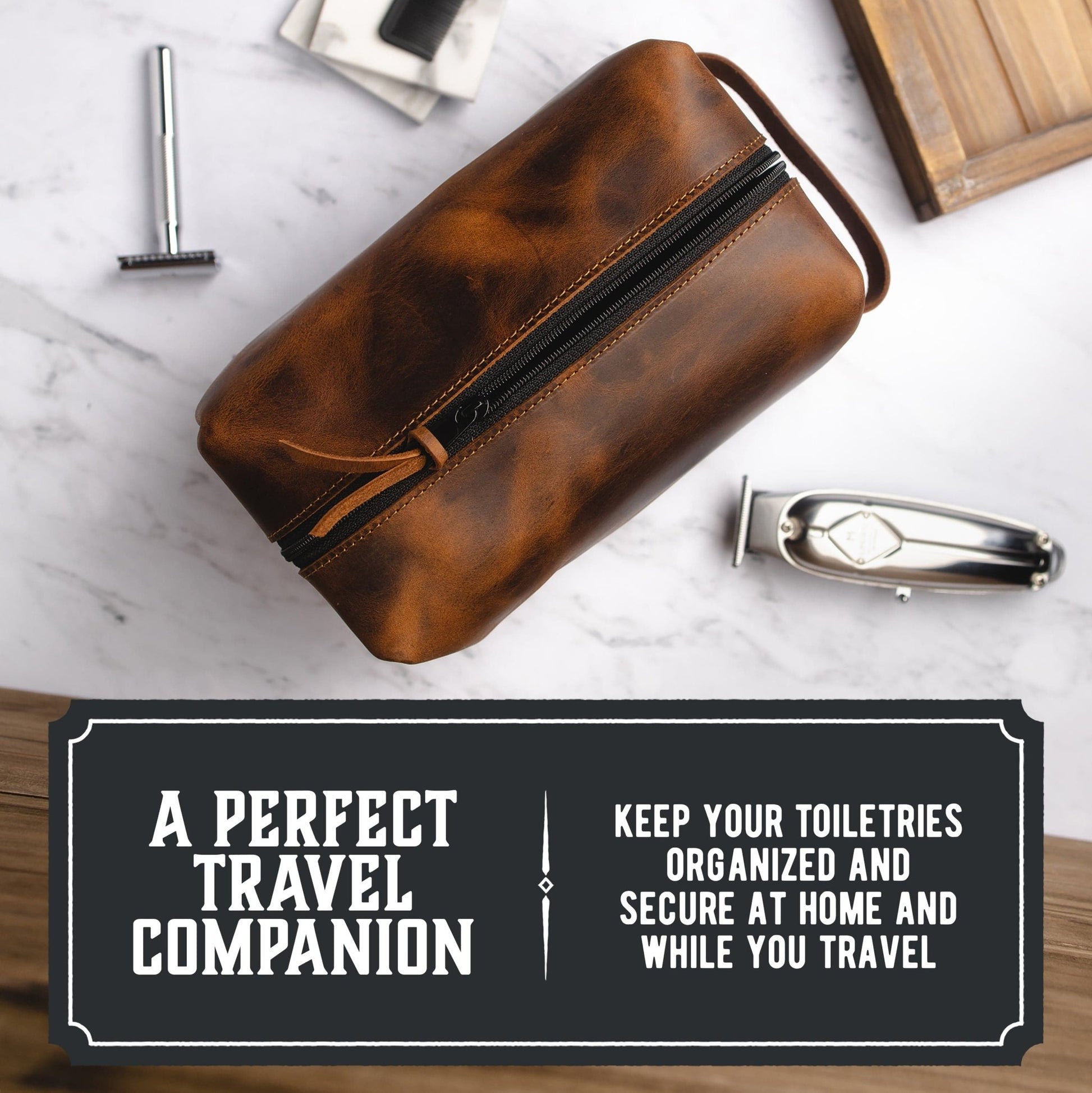 Main Street Forge - Leather Toiletry Bag for Men | Dopp Kit / Travel Pack - Angler's Pro Tackle & Outdoors