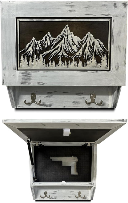 Bellewood Designs - Hidden Gun Safe Coat Rack Snow Mountain Wall Decoration Concealed Shelf Firearm Cabinet
