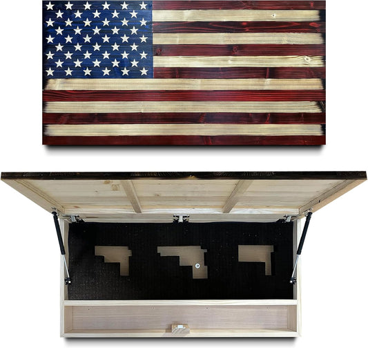 Bellewood Designs - Large American Flag Hidden Gun Storage Cabinet (Red and Blue)