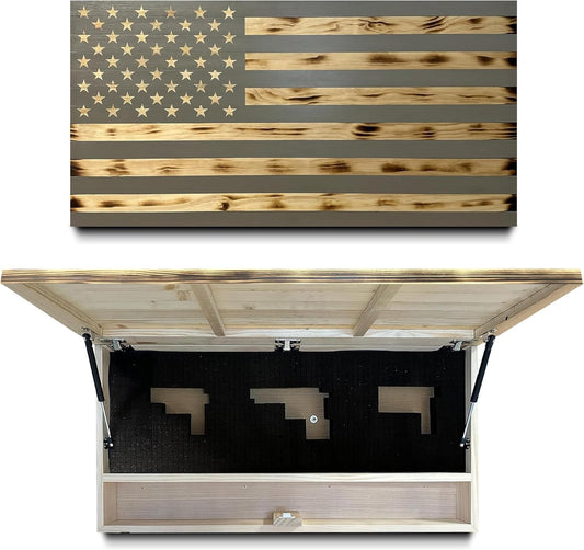 Bellewood Designs - Classic Burnt Wood American Flag Gun Storage Cabinet (Gray)