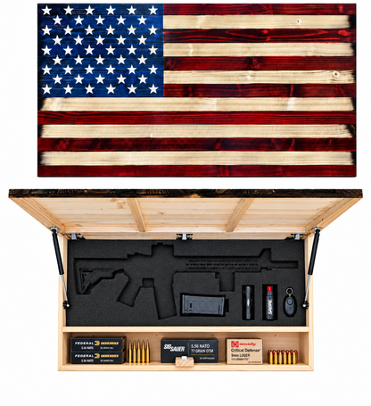 Bellewood Designs - Large American Flag Hidden Gun Storage Cabinet (Red and Blue)