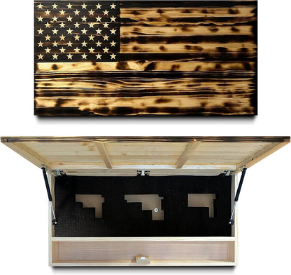 Bellewood Designs - Large Burnt American Flag Hidden Gun Storage Cabinet (Burnt)