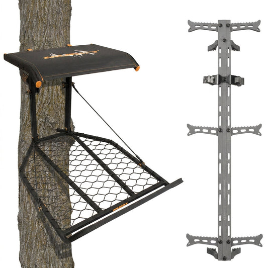 Muddy The Boss XL Hang On Tree Stand & Hawk Helium Set of 3 Climbing Sticks