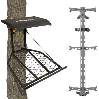 Muddy The Boss XL Hang On Tree Stand & Hawk Helium Set of 3 Climbing Sticks