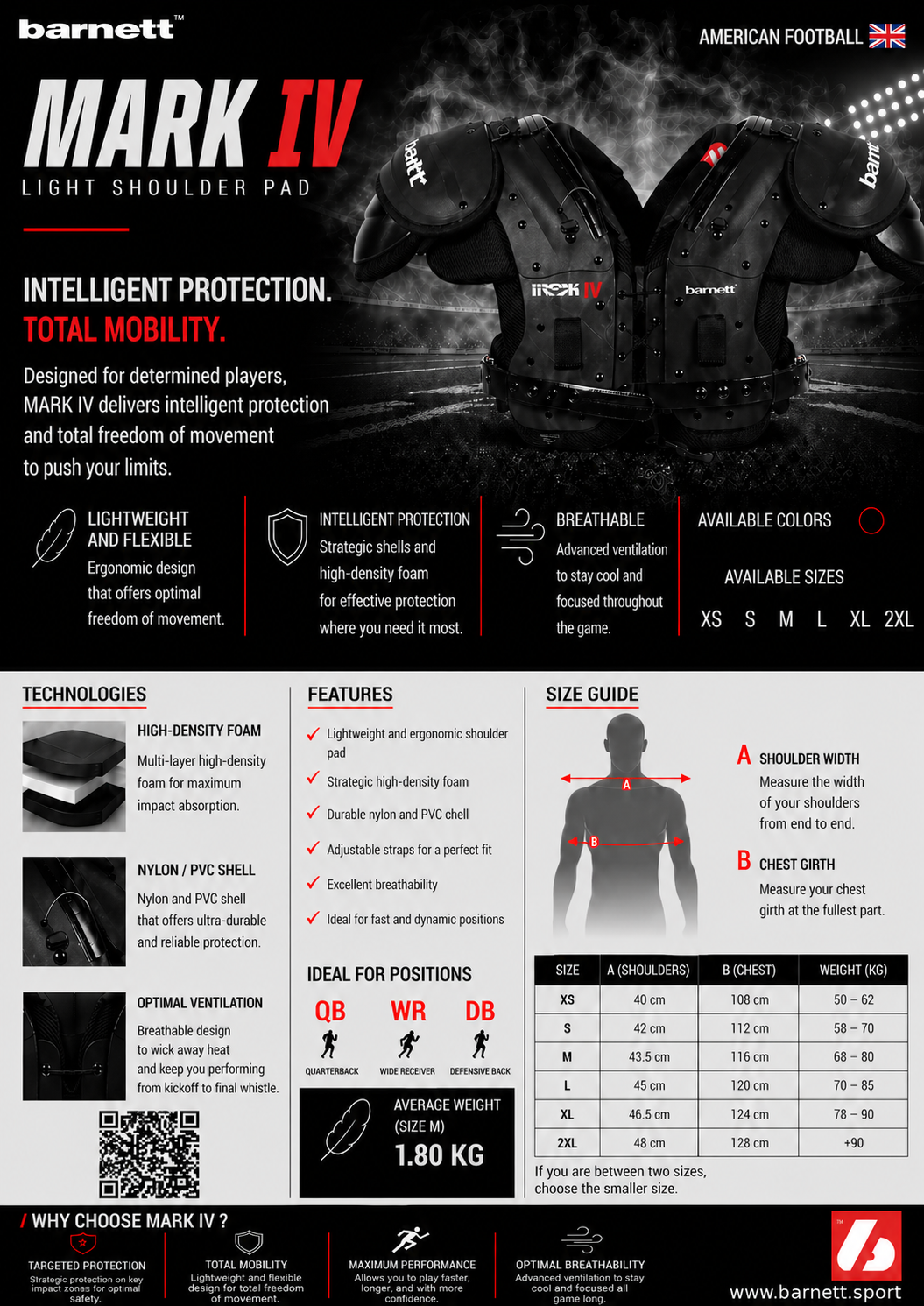 Barnett MARK IV Football shoulder pad pro
