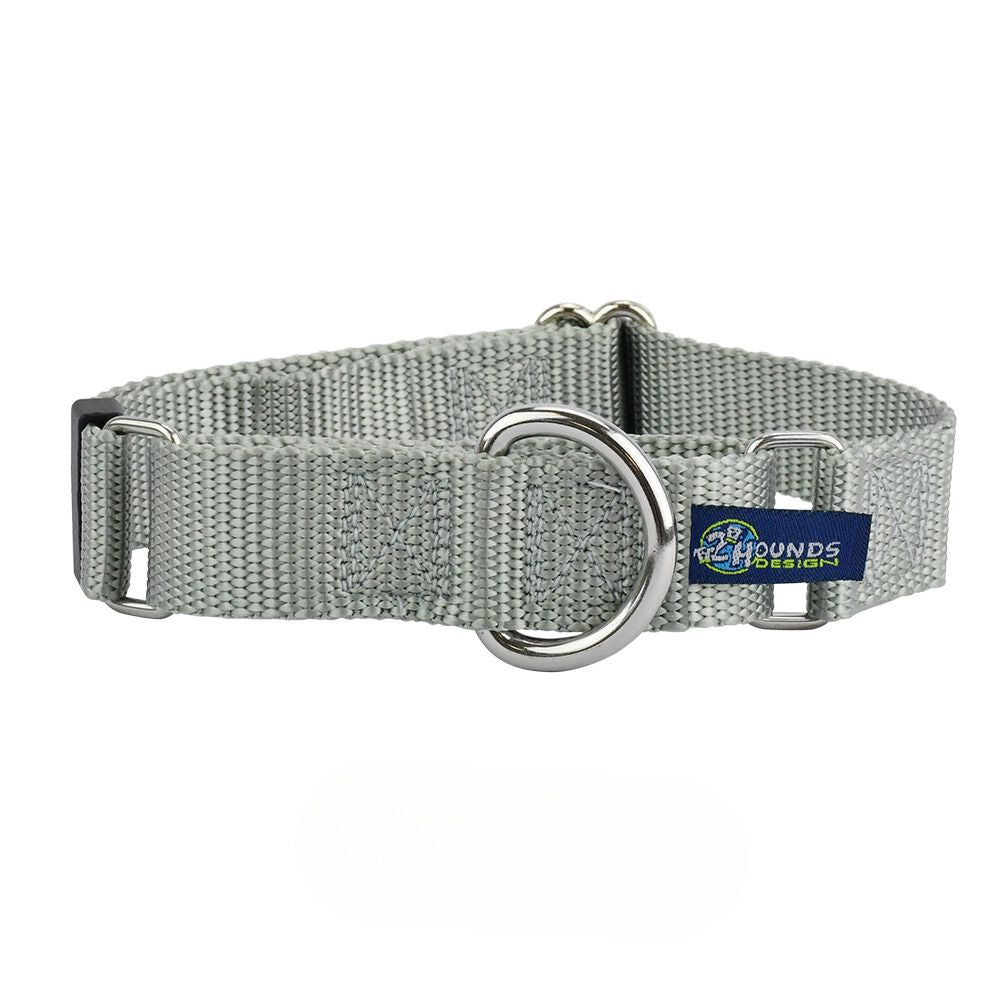 2 Hounds Design 5/8″ and 1″ Silver Nylon Martingale Dog Collar