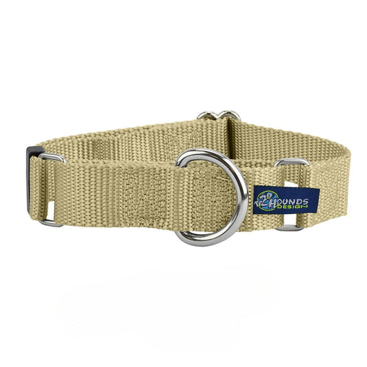 2 Hounds Design 5/8″ and 1″ Tan Nylon Martingale Dog Collar