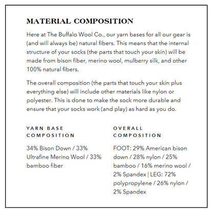 The Buffalo Wool Co. Kenai - Ultralight Gear Boot Sock