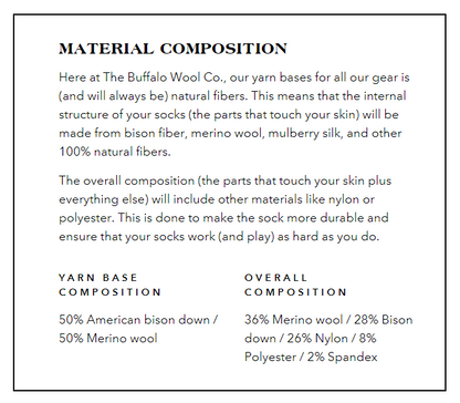 The Buffalo Wool Co. Yellowstone - Advantage Gear Crew Sock