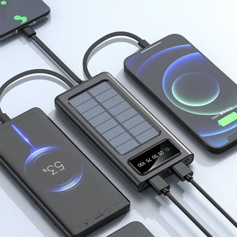 Outdoorzees Portable Solar Power Bank with Built-in Cables