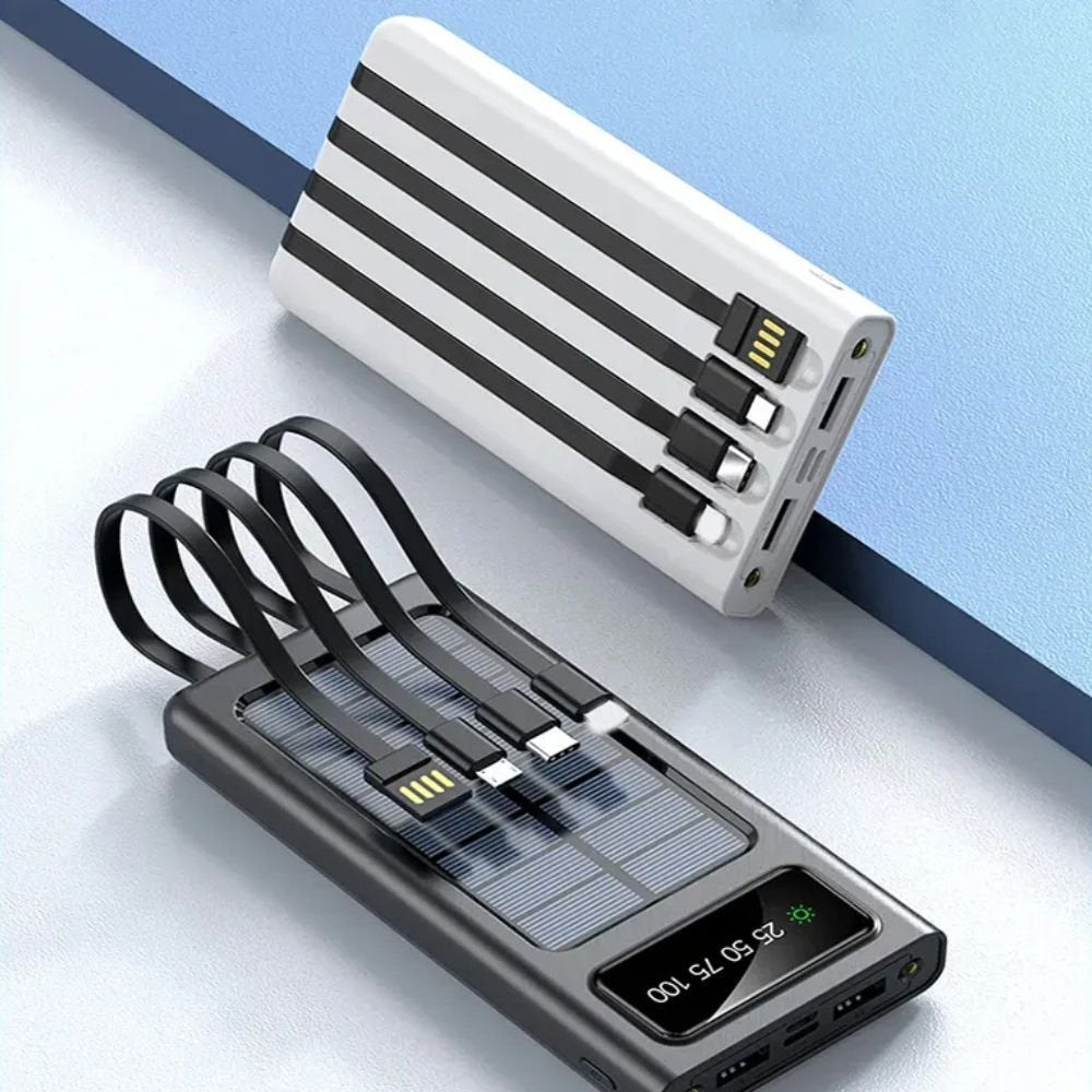 Outdoorzees Portable Solar Power Bank with Built-in Cables