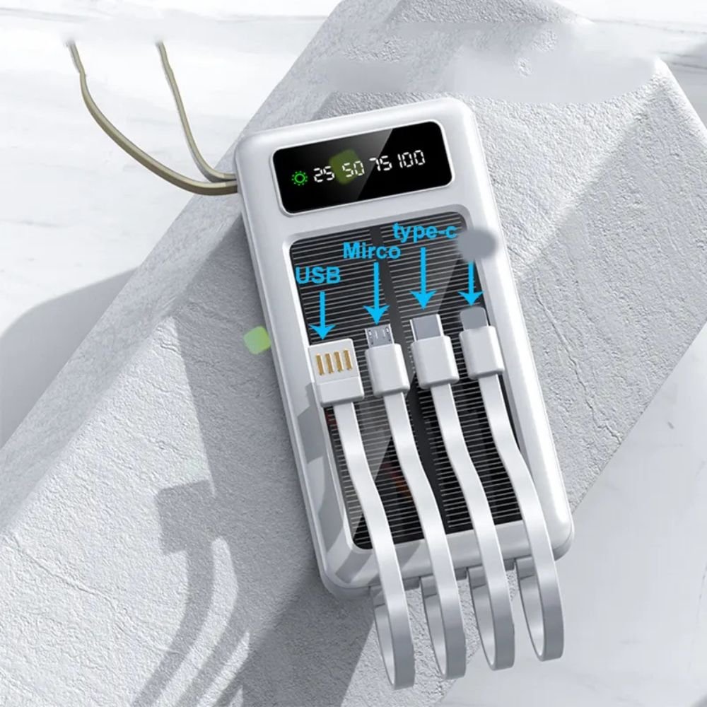 Outdoorzees Portable Solar Power Bank with Built-in Cables