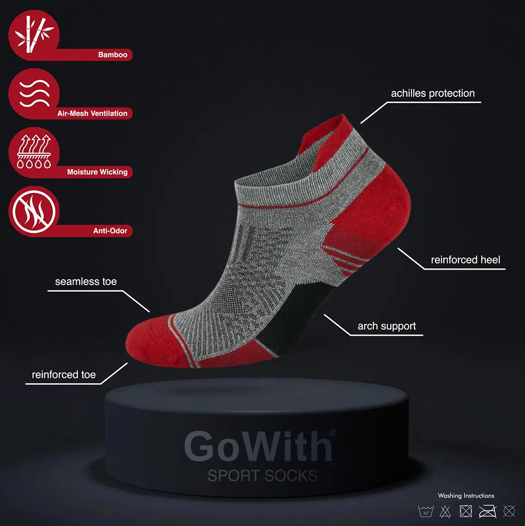GoWith Men's Bamboo Low Cut Moisture Wicking Athletic Running & Golf Socks