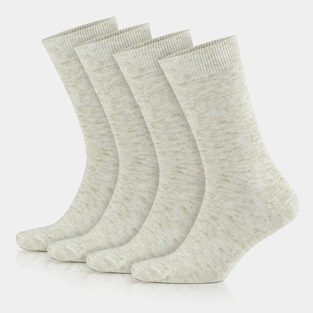 GoWith Men's Linen & Cotton Blend Thin Crew Dress Socks - Ecru