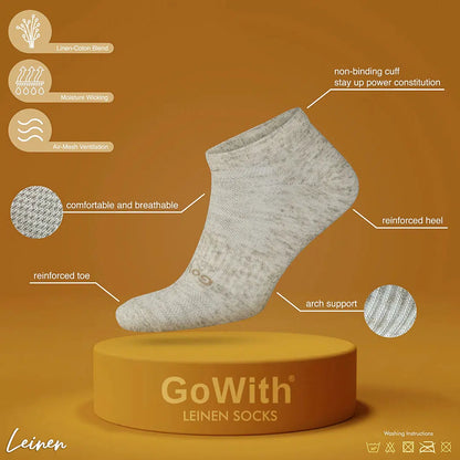 GoWith Men's Low Cut Linen & Cotton Blend Striped Socks - Ecru