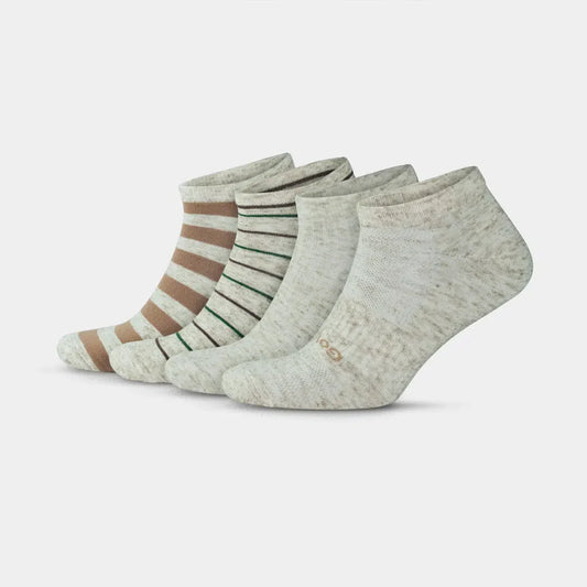 GoWith Men's Low Cut Linen & Cotton Blend Striped Socks - Ecru