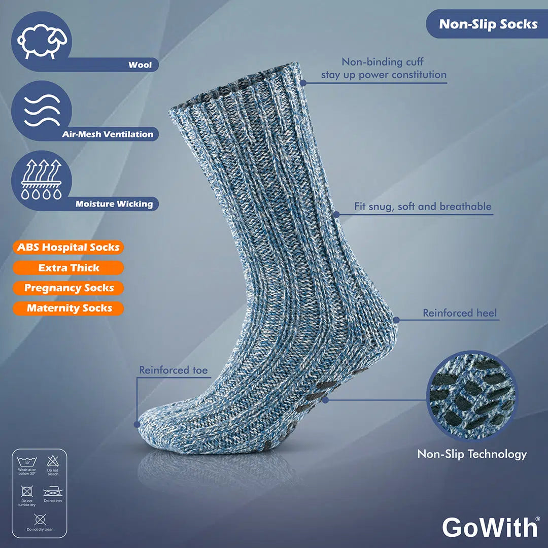 GoWith Men's Merino Crew Non-Slip Grip Cabin & Christmas Socks