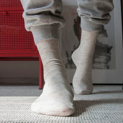 GoWith Men's Linen & Cotton Blend Thin Crew Dress Socks - Ecru