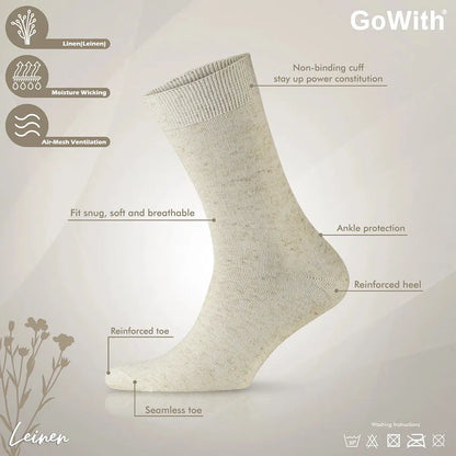 GoWith Men's Linen & Cotton Blend Thin Crew Dress Socks - Ecru