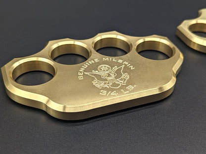 Milspin 3/4lb Brass Knuckle Non-Customizable Solid Brass Paperweight (MILSPIN Logo Only)