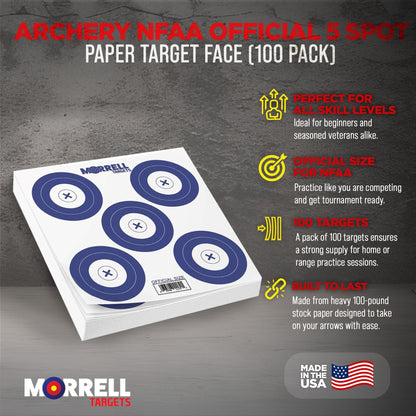 Morrell Targets Archery NFAA Official 5 Spot Paper Target Face, 100 Count Pack - Angler's Pro Tackle & Outdoors