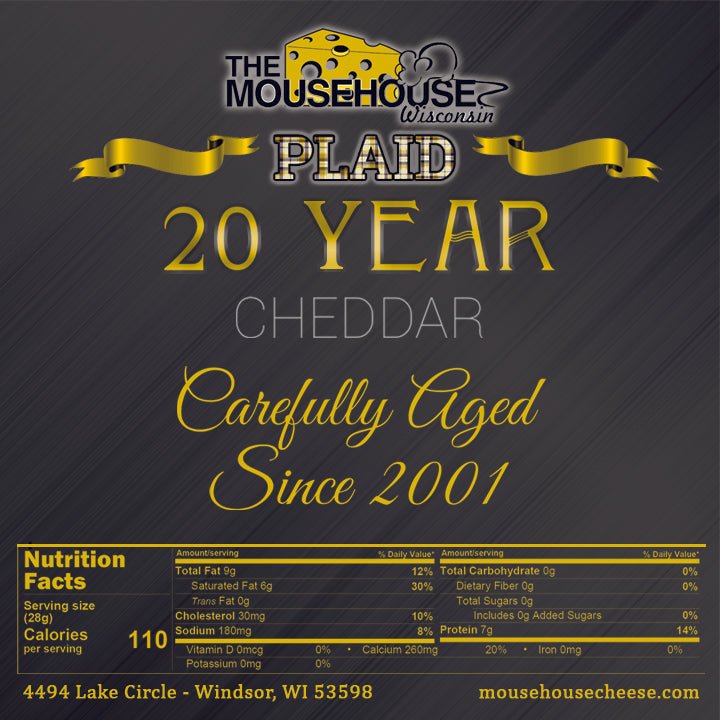 Mousehouse Cheesehaus 20 Year Plaid Aged Cheddar - 8 ounces - Angler's Pro Tackle & Outdoors