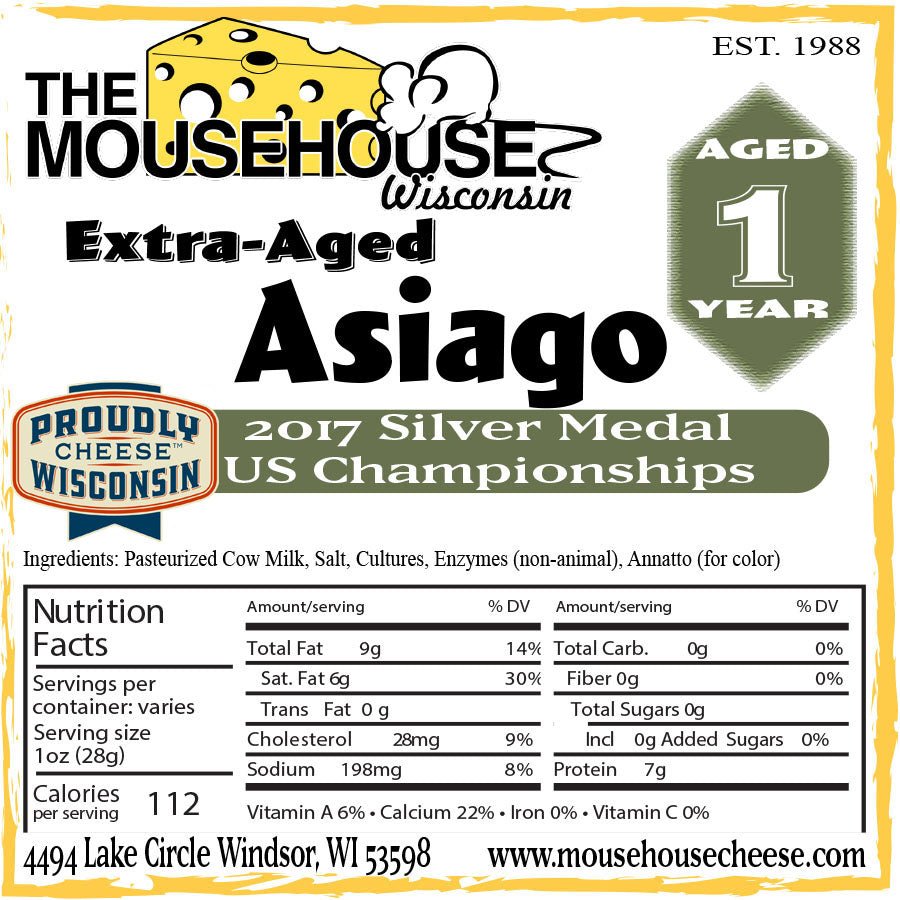 Mousehouse Cheesehaus Asiago, Extra Aged - Approx wt. 7 Ounces - Angler's Pro Tackle & Outdoors