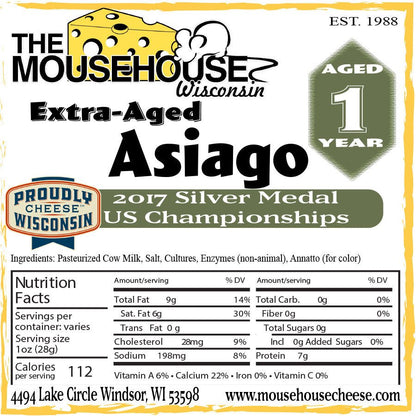 Mousehouse Cheesehaus Asiago, Extra Aged - Approx wt. 7 Ounces - Angler's Pro Tackle & Outdoors