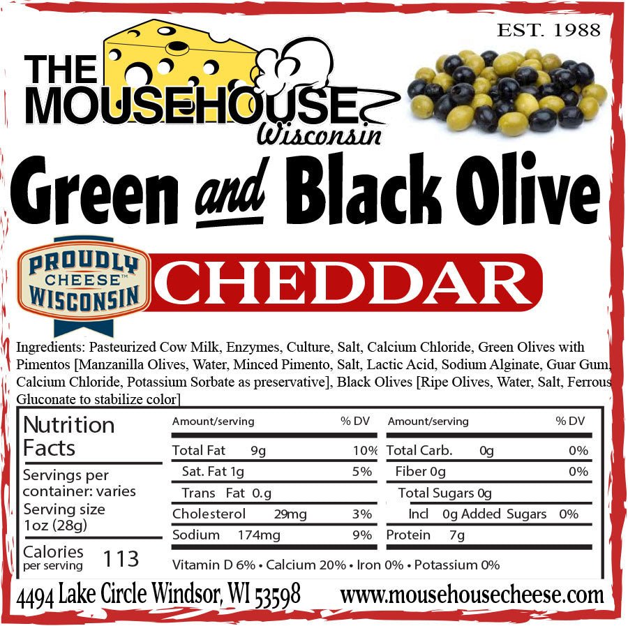 Mousehouse Cheesehaus Green & Black Olive Cheddar - Angler's Pro Tackle & Outdoors