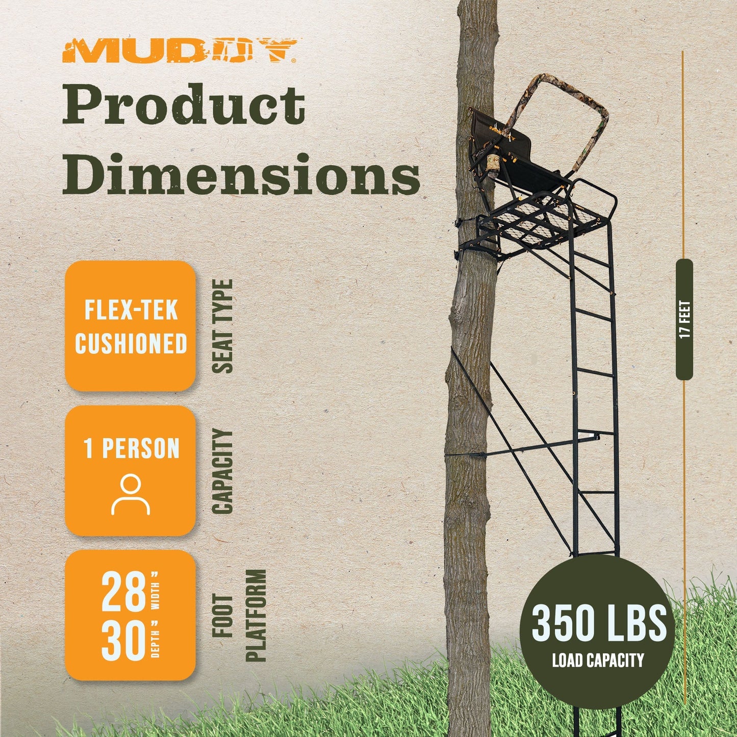 Muddy Boss Hawg 1.5 Deer Hunting 17 Foot Ladderstand Tree Stand w/Lumbar Seat - Angler's Pro Tackle & Outdoors