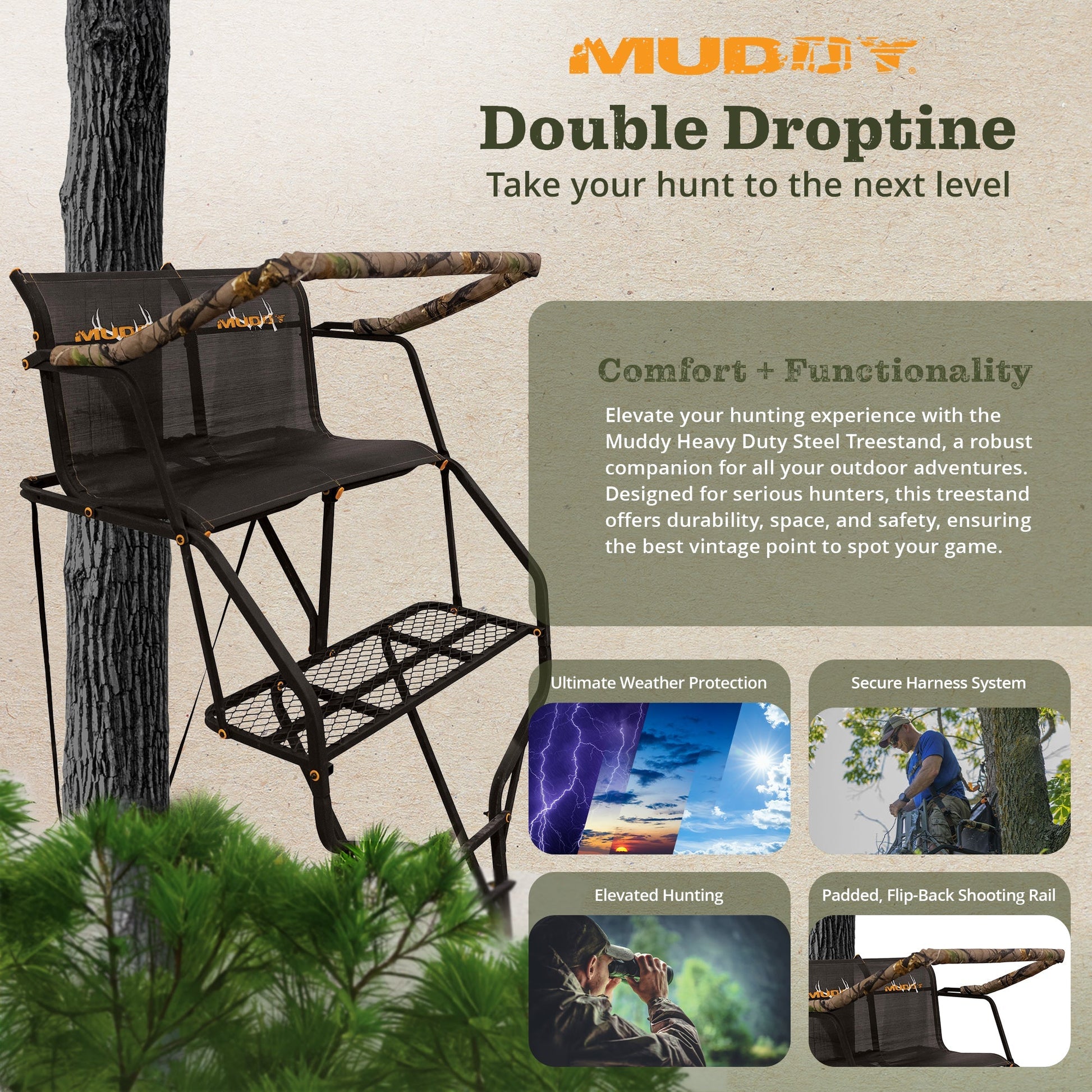 Muddy Heavy Duty Treestand Droptine 2 Person Outdoor Ladder Stand for Hunting - Angler's Pro Tackle & Outdoors