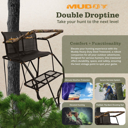 Muddy Heavy Duty Treestand Droptine 2 Person Outdoor Ladder Stand for Hunting - Angler's Pro Tackle & Outdoors