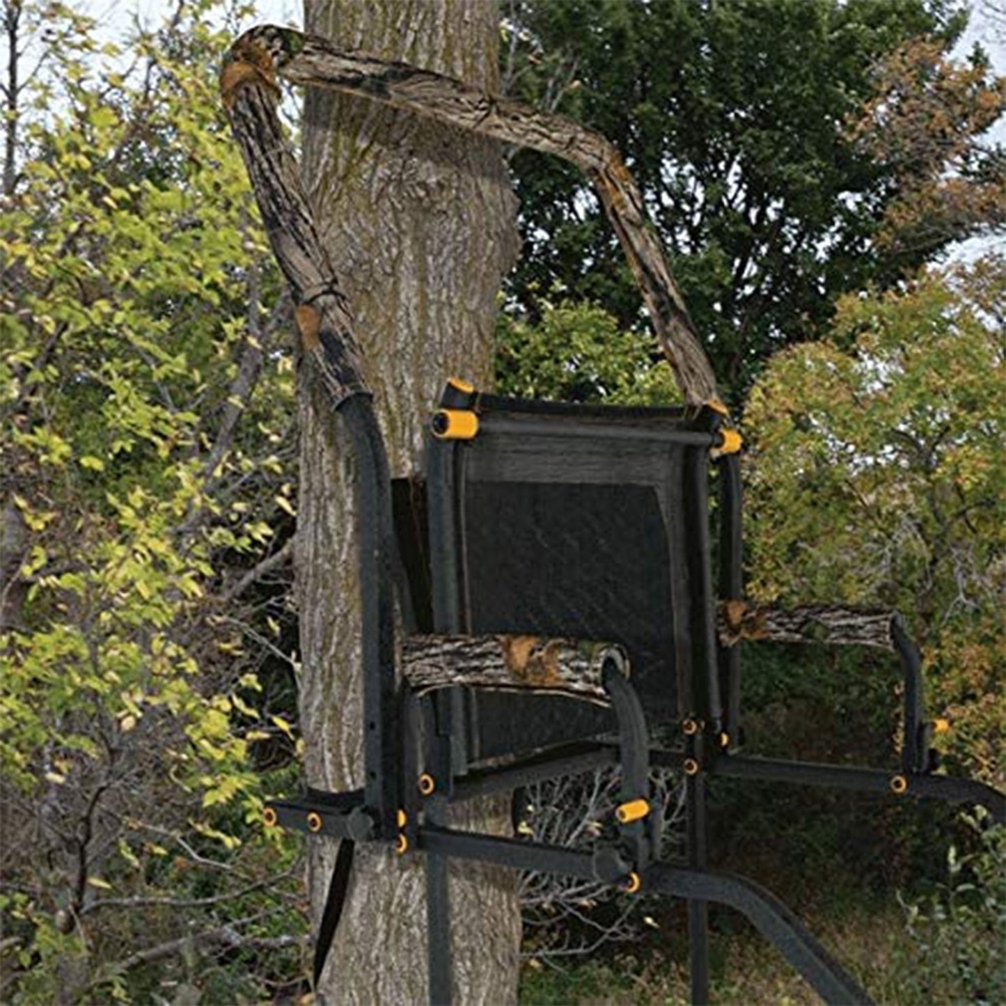 Muddy Huntsman Deluxe 17 - Foot 1 Person Hunting Deer Ladder Tree Stand, Black - Angler's Pro Tackle & Outdoors