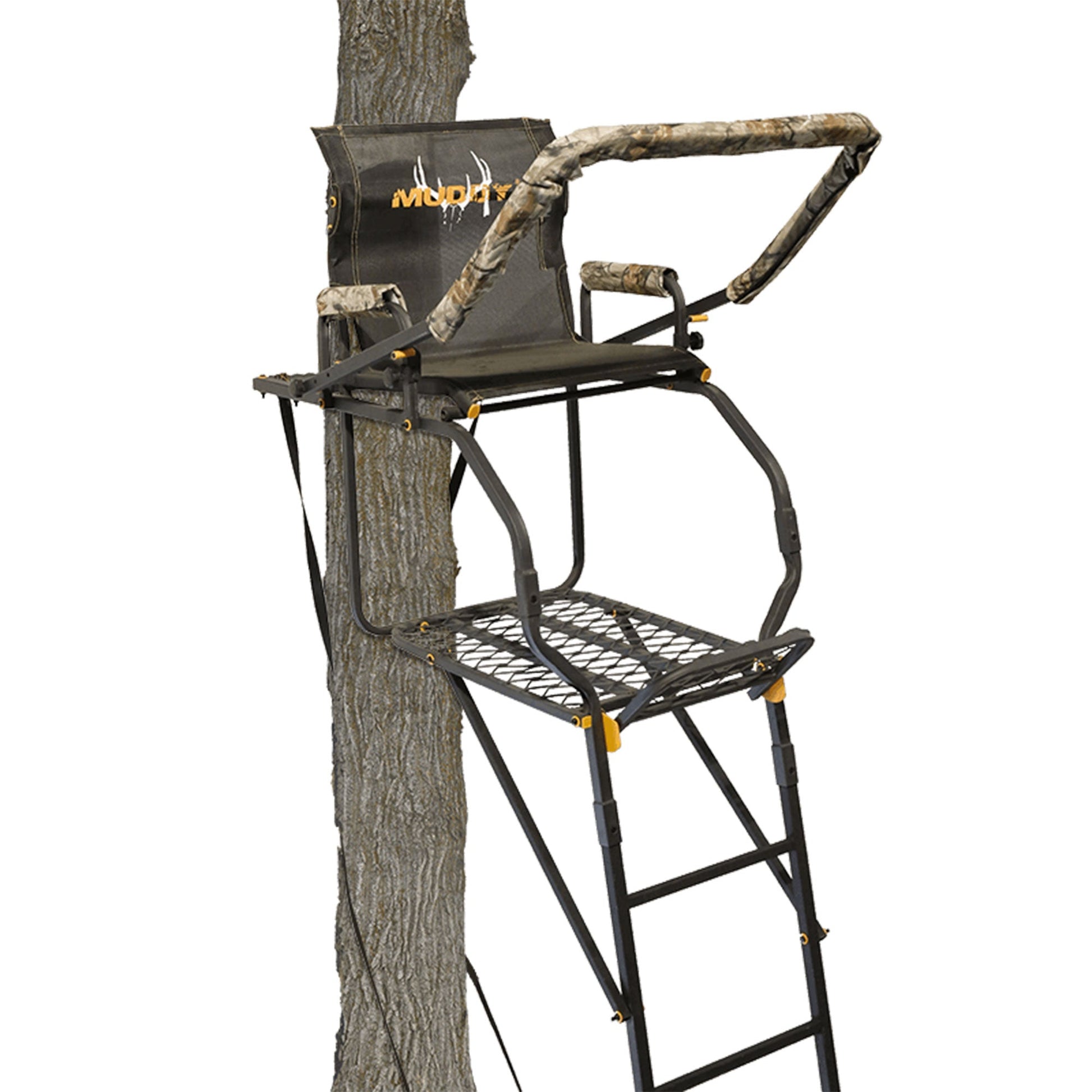 Muddy Huntsman Deluxe 17 - Foot 1 Person Hunting Deer Ladder Tree Stand, Black - Angler's Pro Tackle & Outdoors