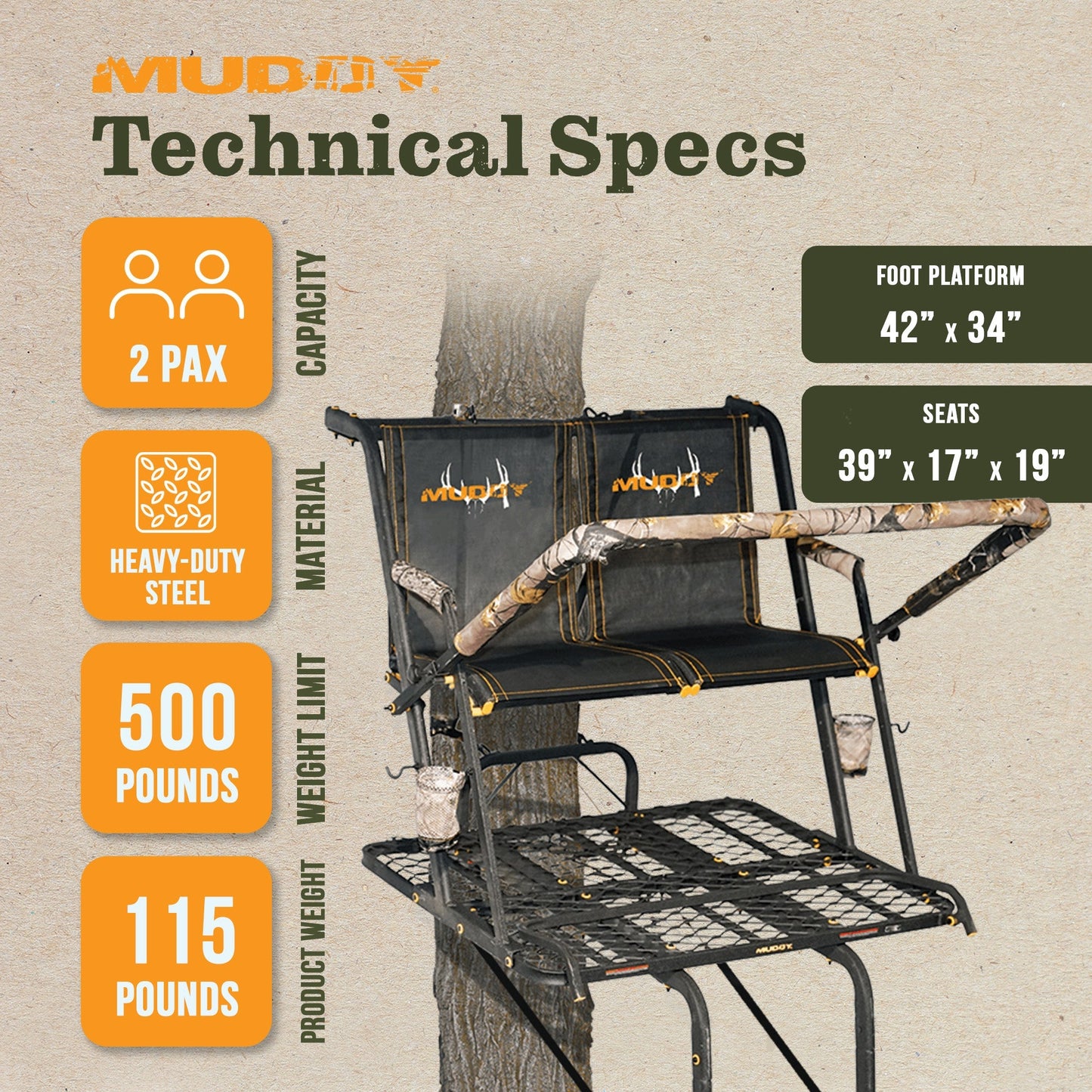 Muddy MLS2601 Nexus XTL 20 Foot Tall 2 Person Deer Hunting Ladder Tree Stand - Angler's Pro Tackle & Outdoors