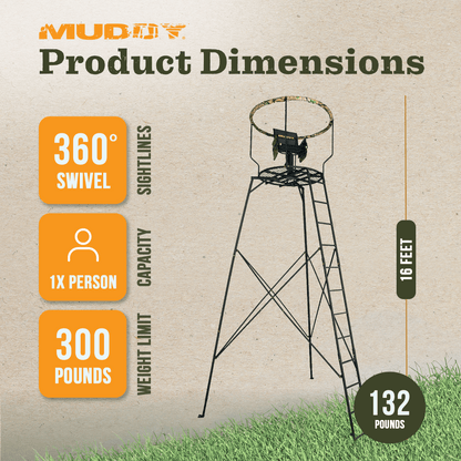 Muddy MTP3000 Liberty 16 Foot High Deer Hunting Tri - Pod Stand with Flex Tek Seat - Angler's Pro Tackle & Outdoors