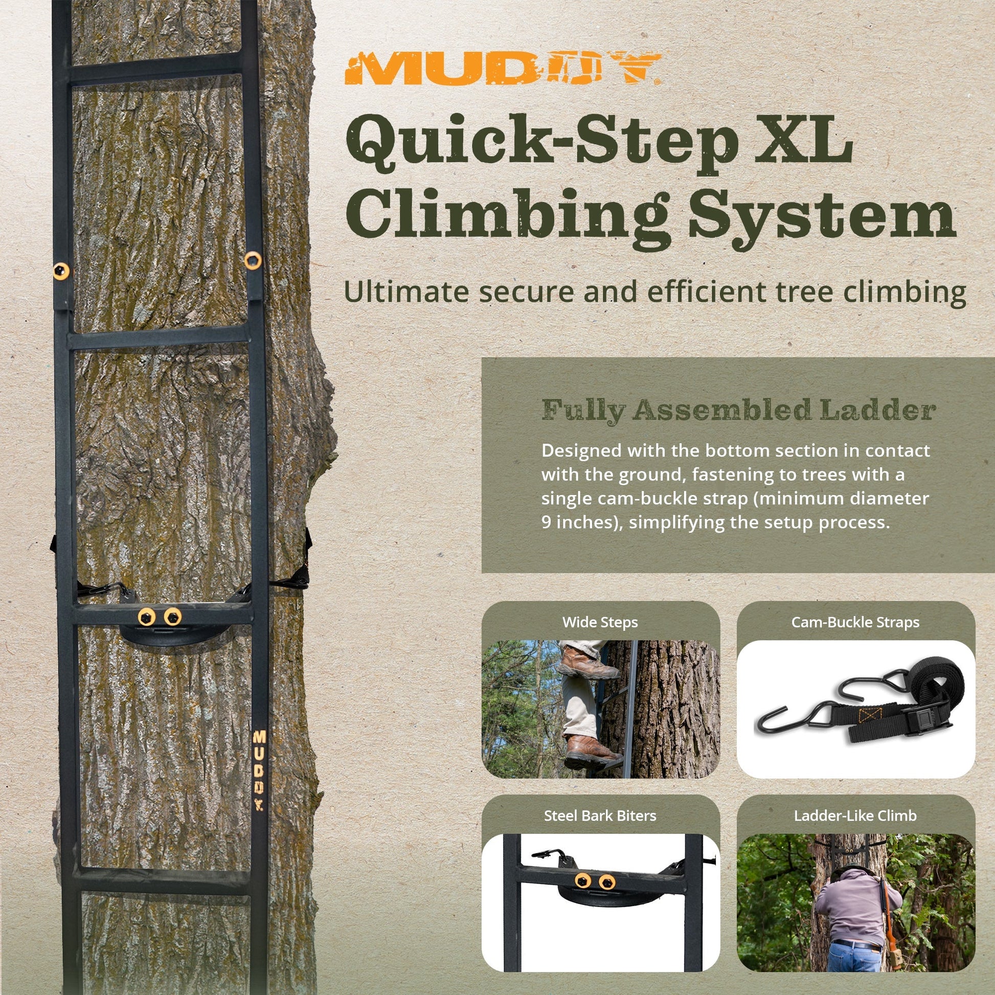 Muddy Outdoors Quick Step XL Climbing Steps with Powder Coated Finish, Black - Angler's Pro Tackle & Outdoors