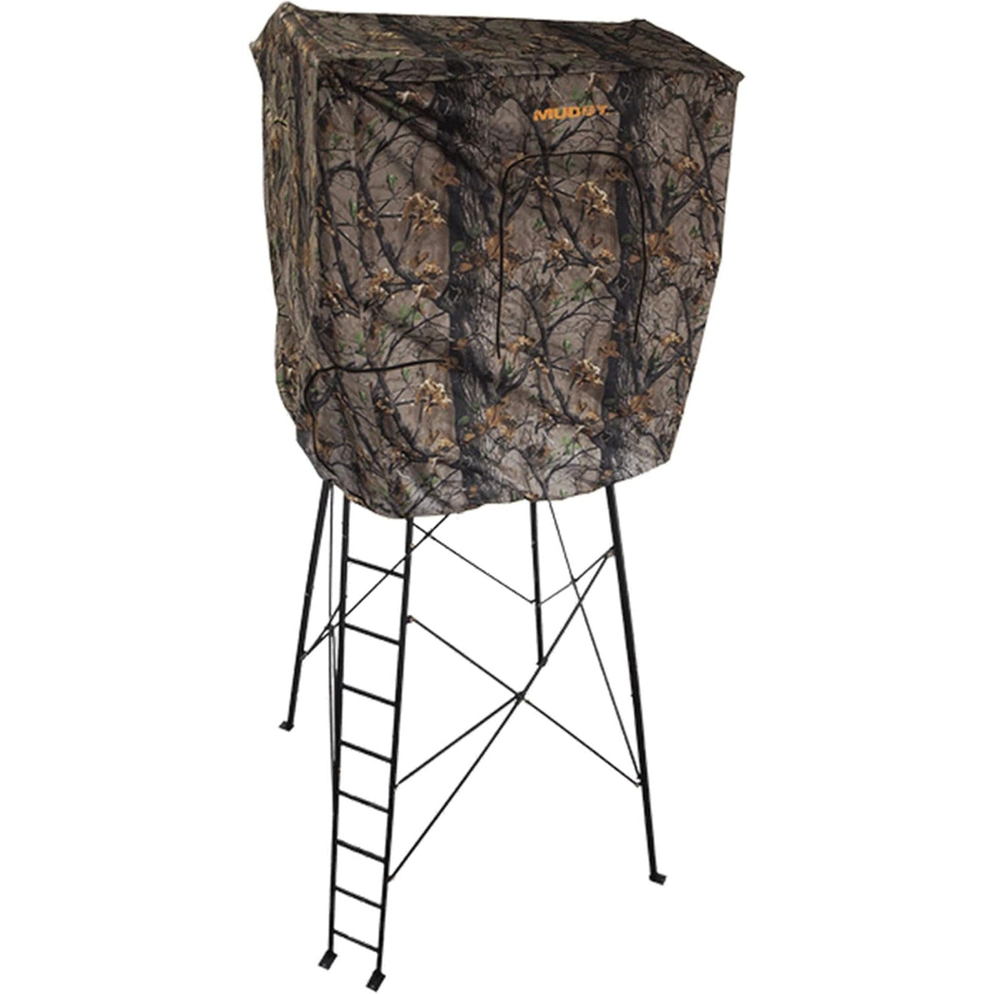 Muddy Steel 7 Foot Tall Quad Pod Hunting Blind w/ 4 Zippered Windows, Camouflage - Angler's Pro Tackle & Outdoors